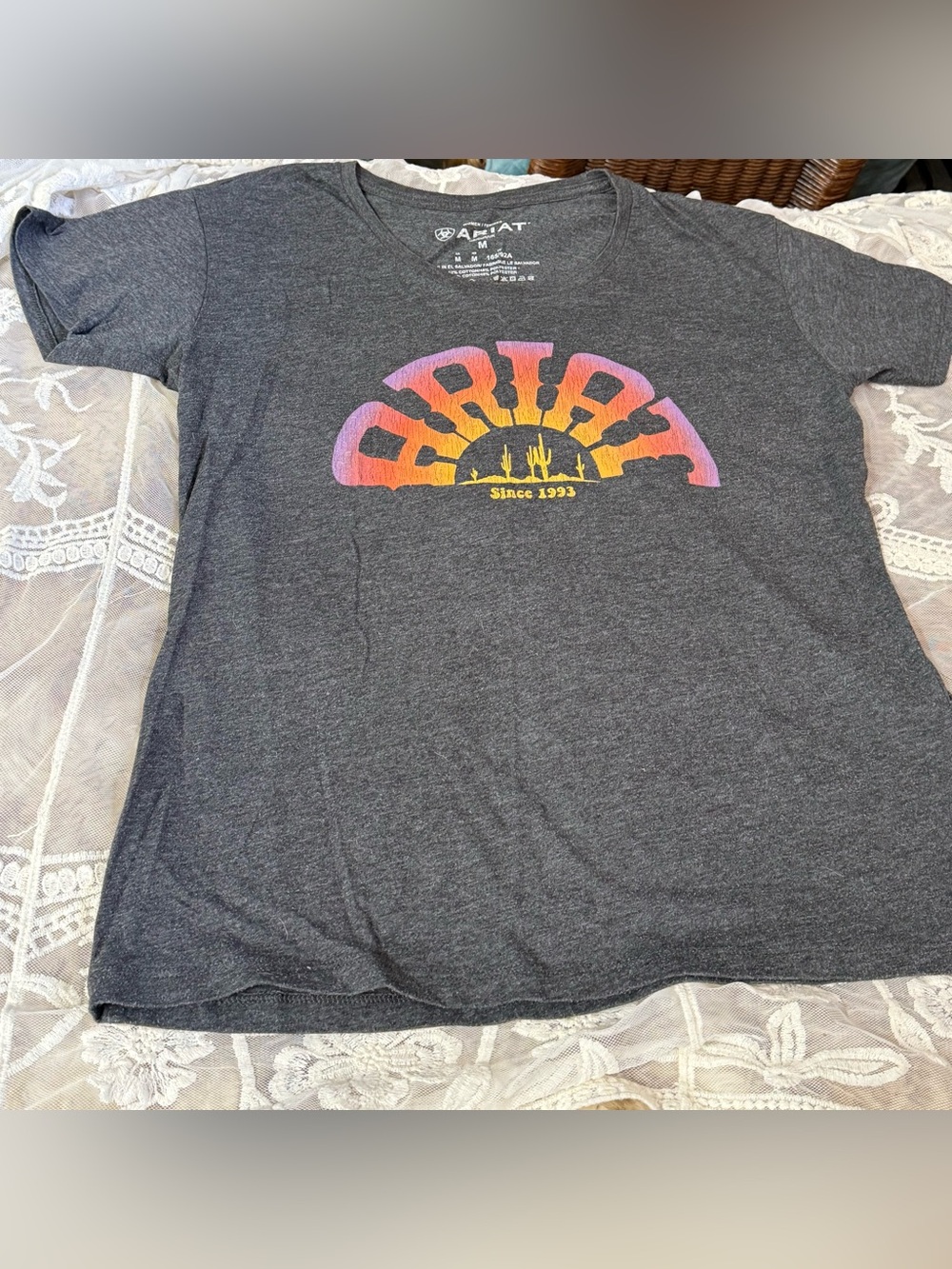Ariat Dark Gray Tee with Pink Orange Yellow Desert Graphic